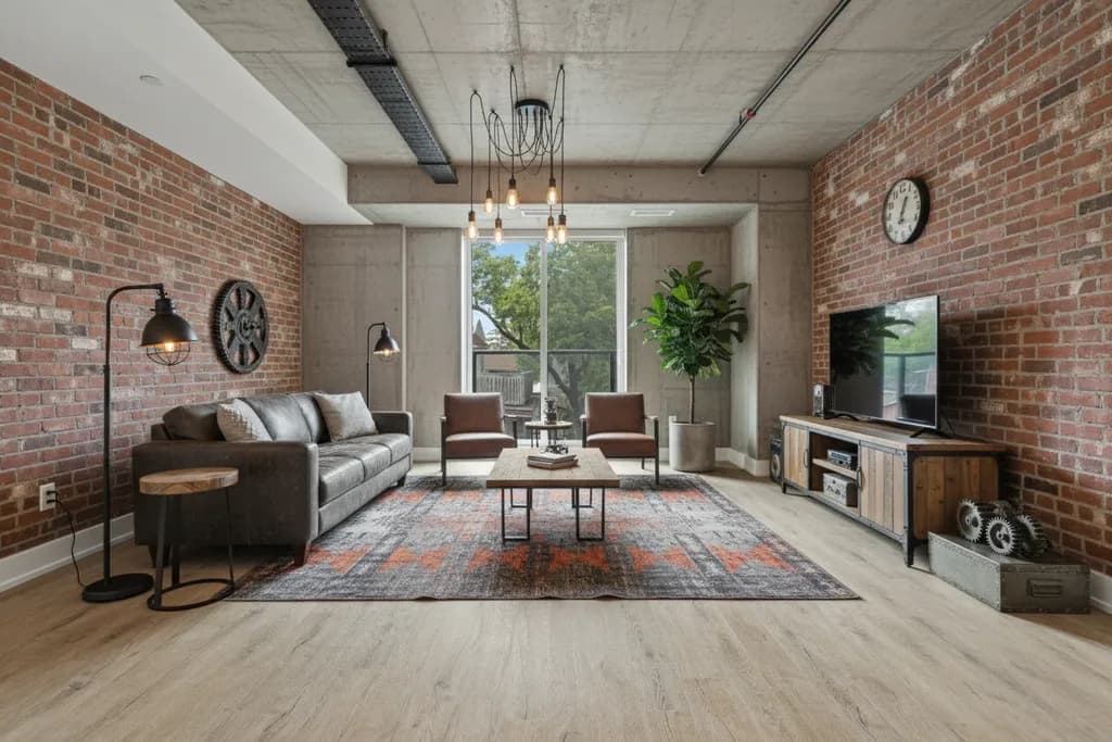 Brick, steel and leather