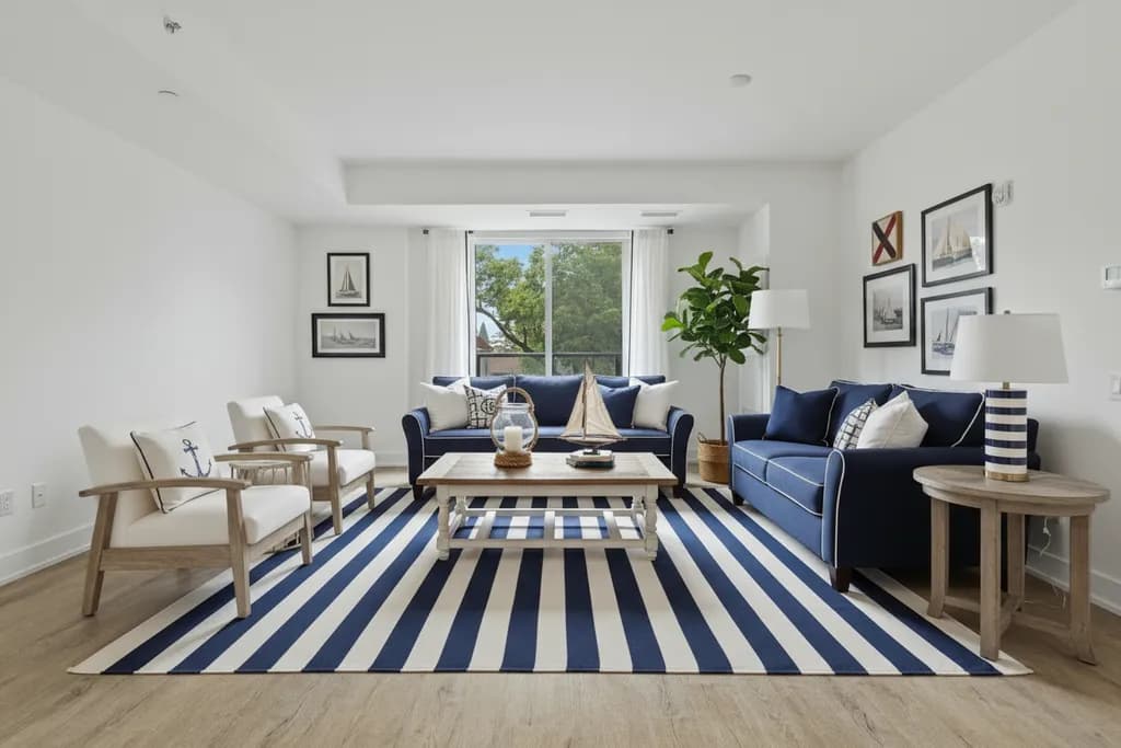 Sample living room redesign in Nautical style, after