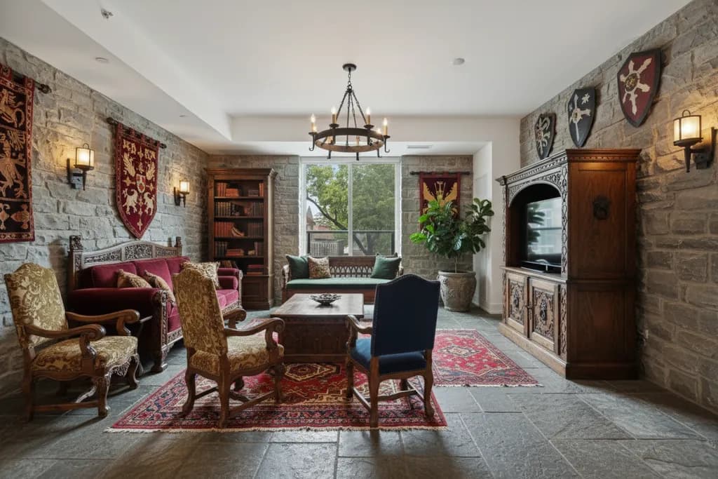 Sample living room redesign in Medieval style, after